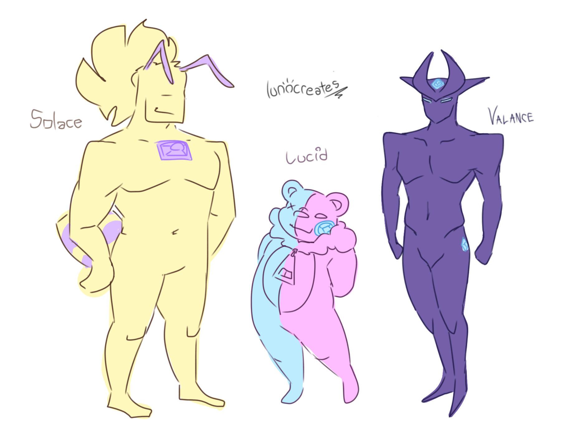 Solace, Lucid, and Valance roughs.